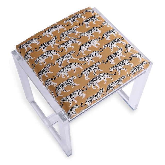 Mid-Century Modern Glencoe Leopard Prowling Khaki Lucite Bench For Sale - Image 3 of 6