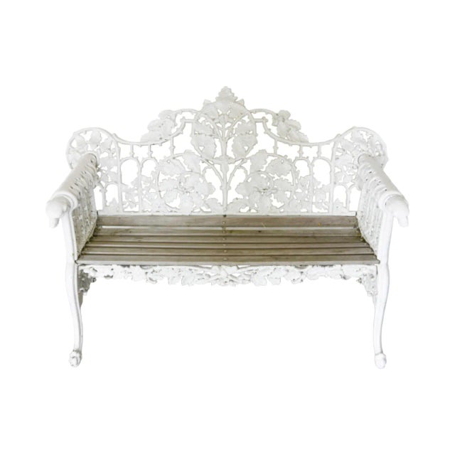 Cast Iron Garden Bench White Outdoor Patio Coalbrookdale Style For Sale - Image 4 of 12