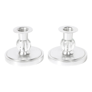 Pair of Art Deco Candle Holders in Brushed Aluminum & Glass Signed Kensington