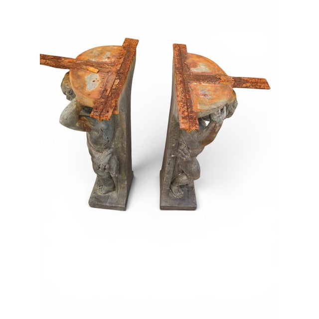 Bronze Console Supports with Putti, 1930s, Set of 2 For Sale - Image 9 of 12