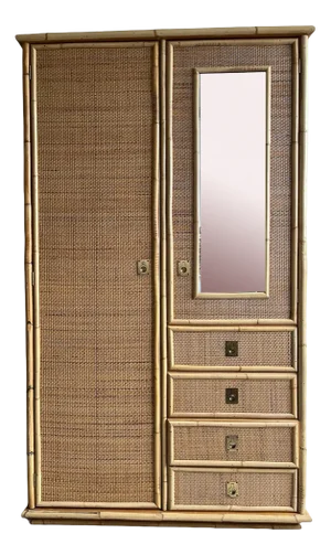 Italian Cane Wardrobe with Drawers and Mirror from Dal Vera, 1960s