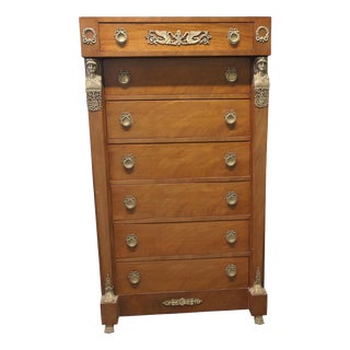 Tall Empire Neo-Classical French Walnut Chest of Drawers, 1950 For Sale