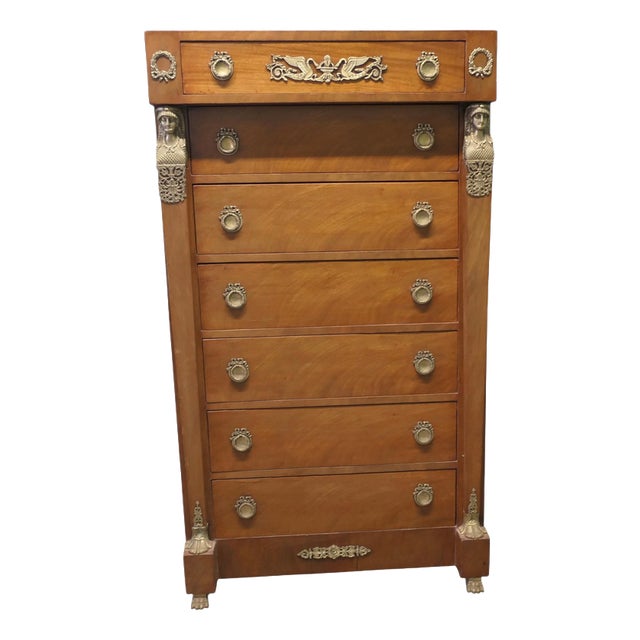Tall Empire Neo-Classical French Walnut Chest of Drawers, 1950 For Sale