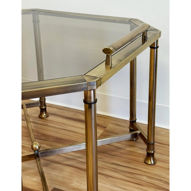 Metal Vintage Smoked Glass and Brass Table For Sale - Image 7 of 12