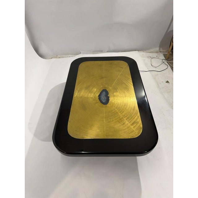 Metal Coffee Table in Etched Brass, Black Resin and Agate from Lova Creation, 1980s For Sale - Image 7 of 17