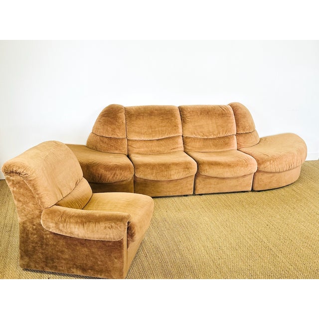 Vintage Velvet Modular Sofa and Armchair Set, 1970s, Set of 5 For Sale - Image 11 of 18