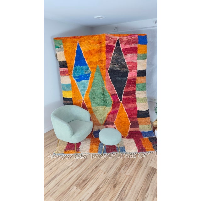 Handmade Moroccan Boujaad Rug, Orange Blue Green Diamond Patchwork, 9'8" X 6'7" For Sale In Boston - Image 6 of 13