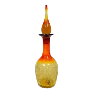 1960's Hand Blown Amberina Crackle Glass Decanter W/ Flame Tip Stopper