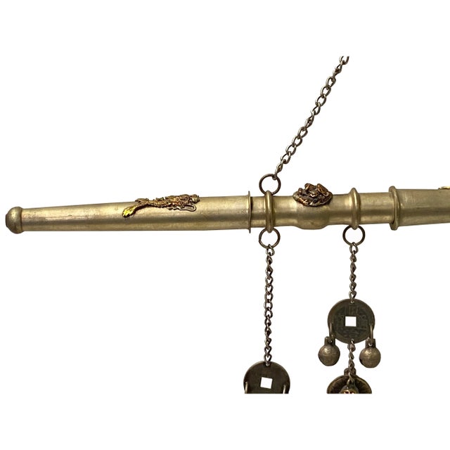 Chinese Pipe Shape Silver Pewter Color Happy Buddha Coins Display Art For Sale In San Francisco - Image 6 of 6