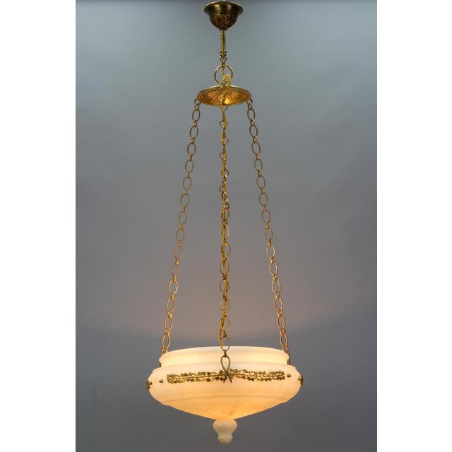 French Neoclassical Style White Alabaster, Gilt Bronze and Brass Pendant Light, 1890s For Sale - Image 11 of 18
