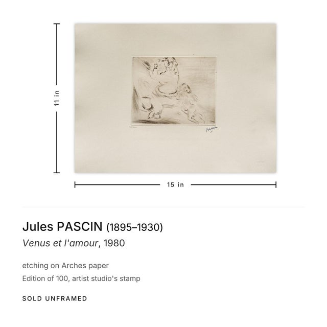 Contemporary 1980 Jules Pascin Venus Et l'Amour Etching For Sale - Image 3 of 4