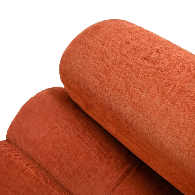 Metal Vintage Rust-Colored Velvet Sofa with Metal Details, 1970s For Sale - Image 7 of 11
