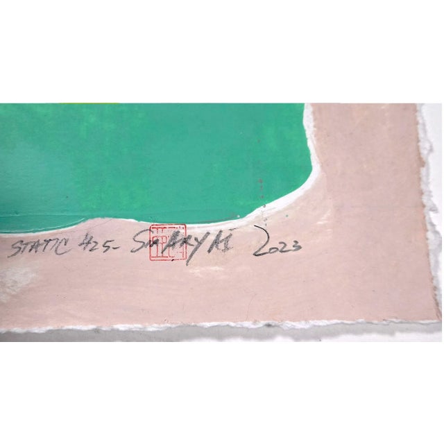 Contemporary Static 425 Framed Abstract Green/Brown Painting For Sale - Image 3 of 6