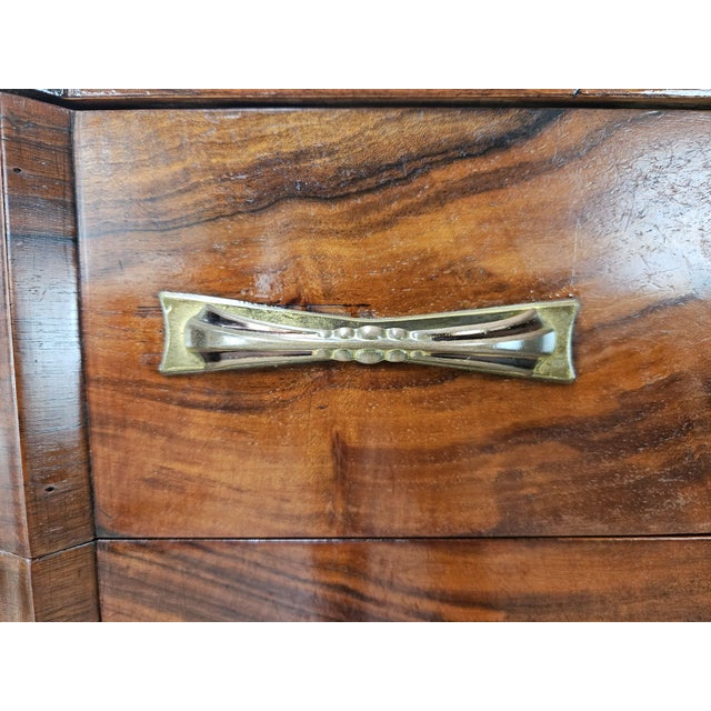 Art Deco Walnut Chest of Drawers with 4 Drawers and Brass Handles, 1940s For Sale - Image 10 of 18