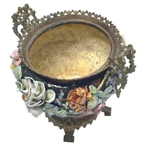 Large Antique Barbotine Majolica Jardiniere For Sale - Image 4 of 13