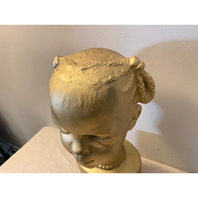 Painted Cast Chalkware Sculpture "The Golden Child" Signed Circa 1994 For Sale - Image 4 of 12
