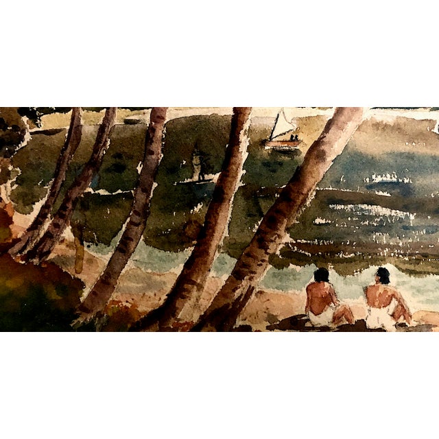 A 1940s Watercolor of Diamond Head Viewed From Waikiki Beach For Sale - Image 4 of 7