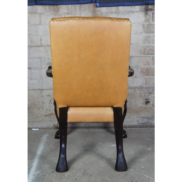 Late 19th Century Antique 19th C English Chippendale Arm Chair Carved Mahogany Leather Ball Claw For Sale - Image 5 of 13