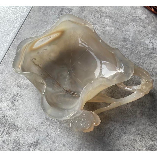 Chinese brush washer bowl in finely carved agate.