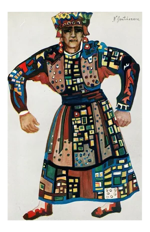1939 After Natalie Gontcharova "Costume for Bogatyri Ballet", First Edition Vintage Lithograph