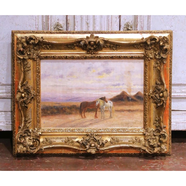 19th Century Equestrian Landscape Painting on Canvas by Lewis L. Shonborn For Sale In Dallas - Image 6 of 10