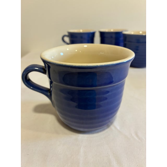 Vintage Emile Henry France Cobalt Blue Ribbed Mugs, Set of 4 For Sale In Oklahoma City - Image 6 of 8