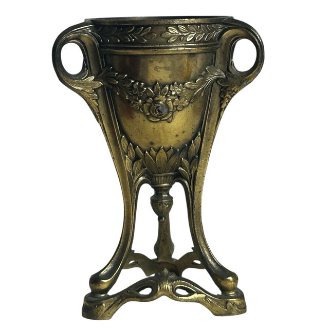 Baroque Antique 1920’s Urn Style Incense Burner Base Bronze and Brass Art Nouveau Depose France Victorian For Sale - Image 3 of 12