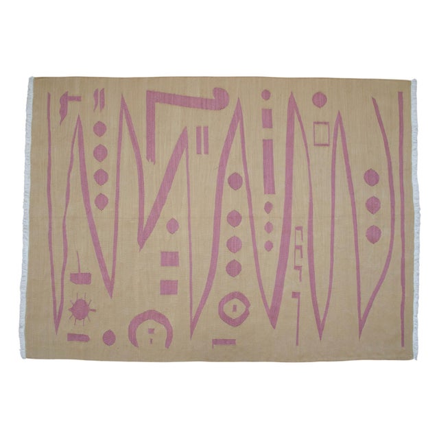 Handmade Modern Silk Rug Paul Klee Inspired Oushak Kilim Modernist Bauhaus Style Pink Beige 4x6 Ft Approx For Sale - Image 11 of 18