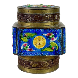 Vintage Chinese Brass & Enamel Cloisonné Longevity Box
