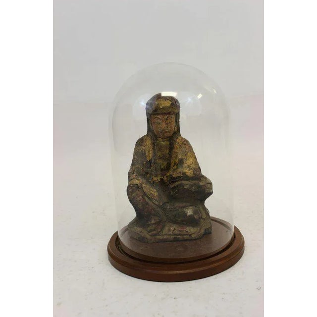 Wood Asian Buddha Wood Sculpture & Glass Dome For Sale - Image 7 of 7