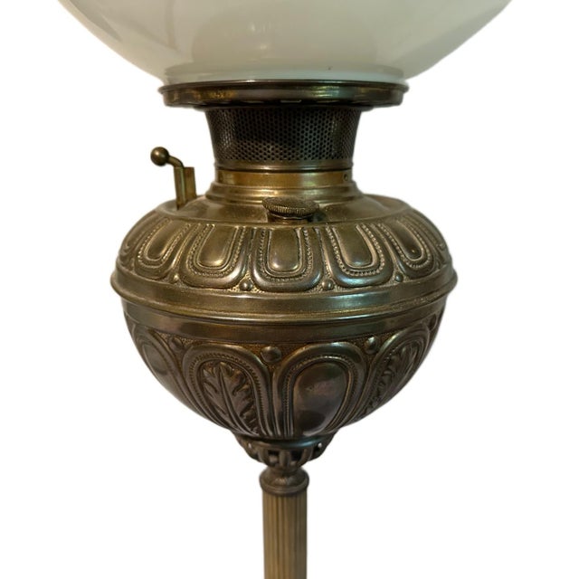 Antique Mid 19th Century Bradley Hubbard Hand Painted Opaline Converted Oil Lamp For Sale - Image 6 of 10