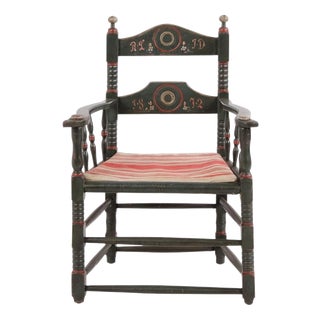 Antique Norwegian Folk Painted Chair, 1872 For Sale