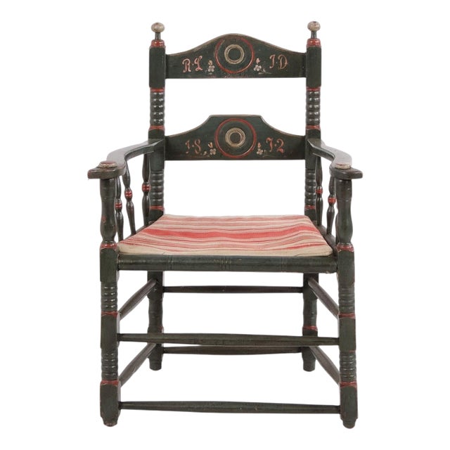Antique Norwegian Folk Painted Chair, 1872 For Sale