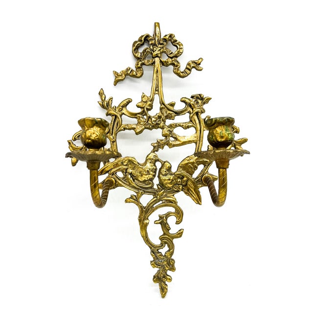 Chapman Manufacturing Company Pair of Vintage Cast Brass Lovebird Wall Candle Sconces – Hollywood Regency / French Country For Sale - Image 4 of 15