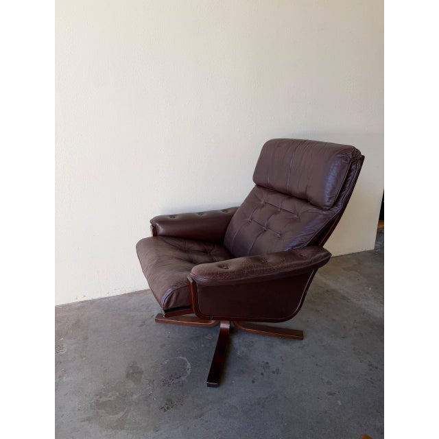 Vintage Danish Modern High-Back Leather Lounge Chair 1960s For Sale - Image 4 of 8