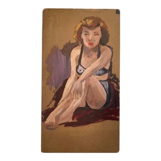 1950’s Double Sided Figural Painting on Board, Unsigned For Sale