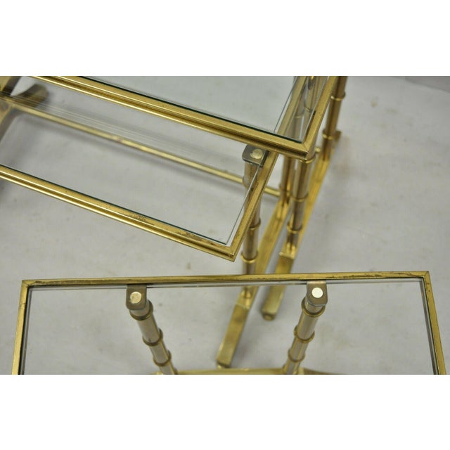 Brass Faux Bamboo Glass Top Nesting Side Tables Set of 3 Chairish