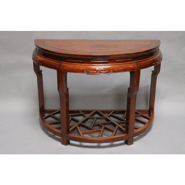 Wood Chinese Elm Wood Demi-Lune Table For Sale - Image 7 of 7
