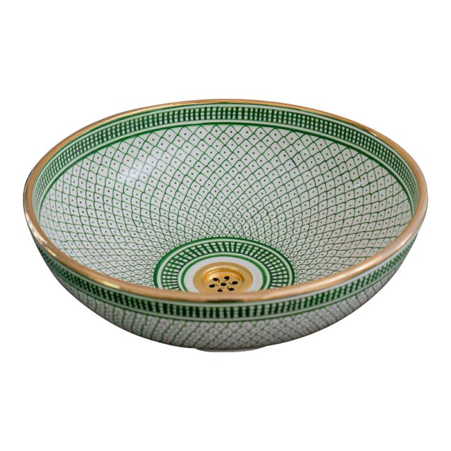 14 Karat Gold Rim Ceramic Sink for Bathroom Handmade For Sale