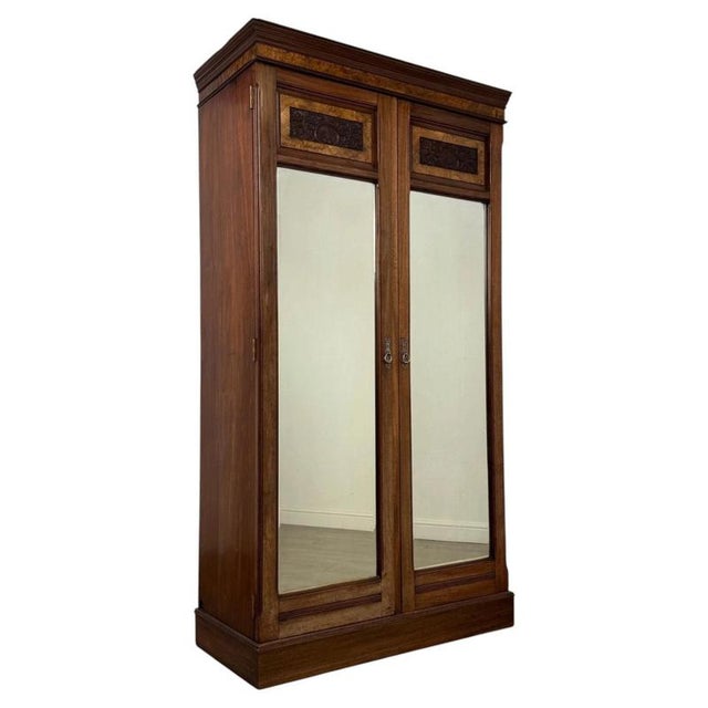 Antique Early 20th Century English Edwardian Walnut Wardrobe For Sale - Image 10 of 10