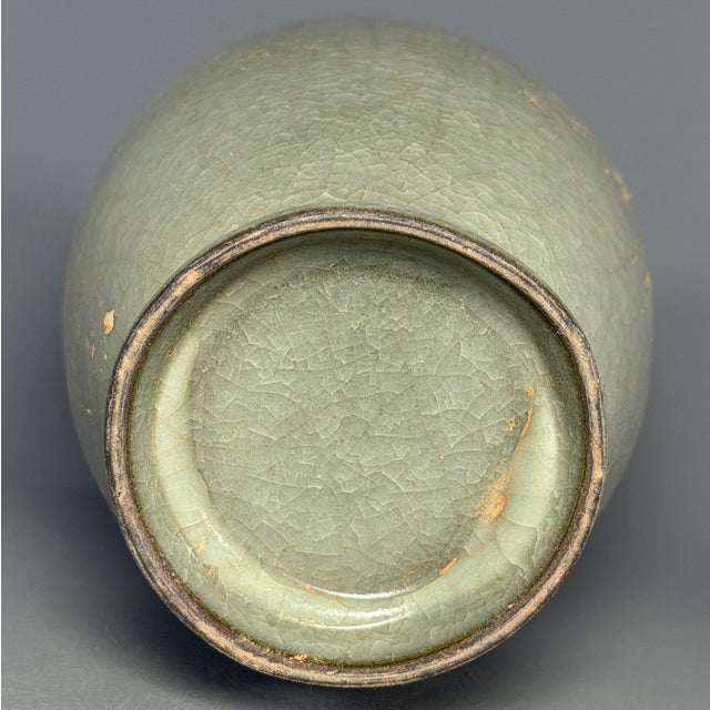 Antique Chinese Celadon Crackle‑Glaze Long‑Neck Porcelain Vase For Sale - Image 6 of 6