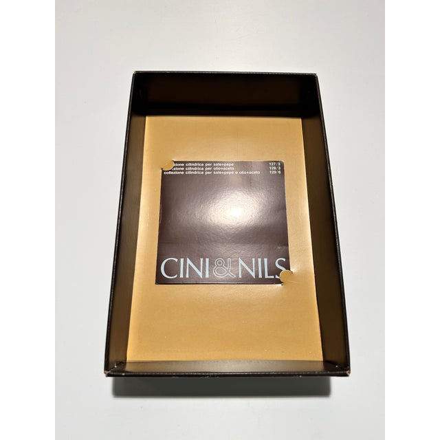 Oil and vinegar set by cini & nils - 1970, designed by studio opi. tray in polished steel and black abs. cylindrical...