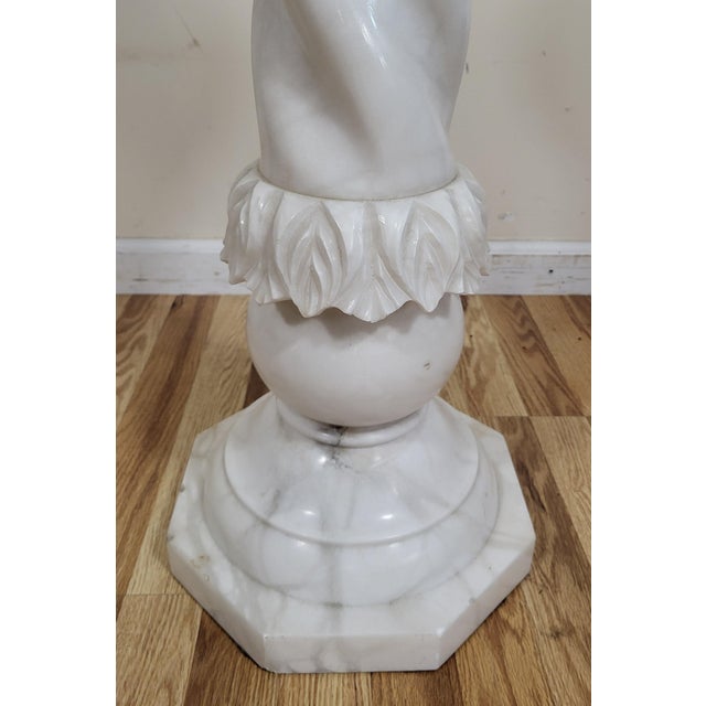 Vintage Italian Carved Carrara Marble Pedestal Plant Stand Column For Sale - Image 9 of 10