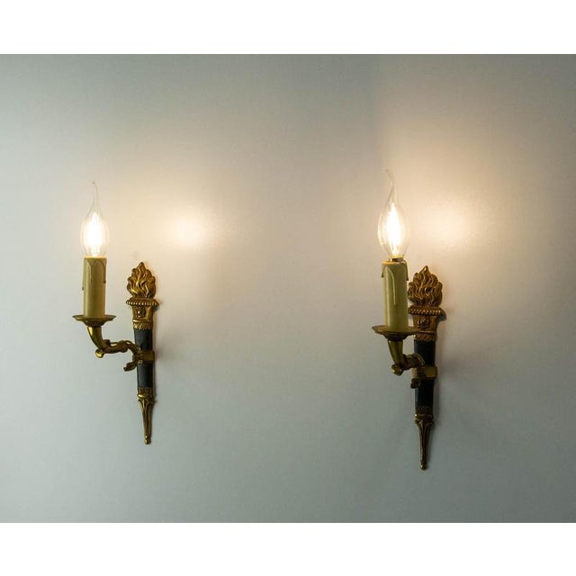 Traditional Empire Deep Green Sconces with Torch and Swan, France, 1960s, Set of 2 For Sale - Image 3 of 14