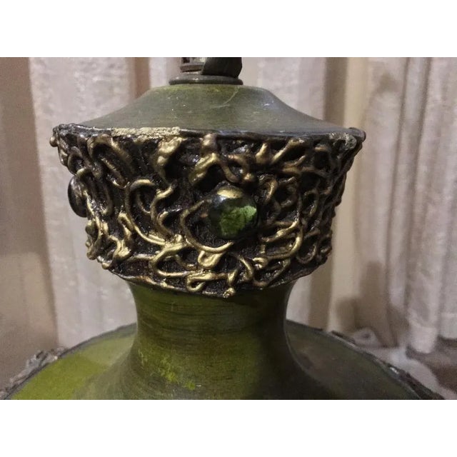 1910s Antique 1910s Honi Chilo Embedded Emeralds Gold, Brown and Green Lamp For Sale - Image 5 of 13