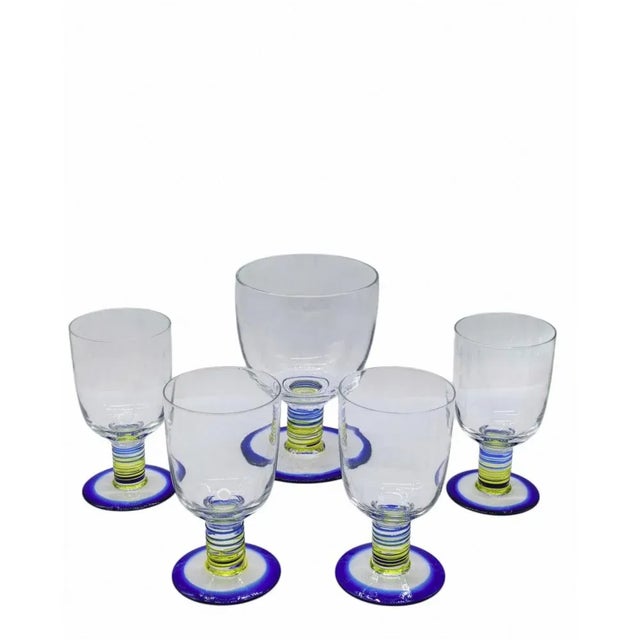 Mid-Century Modern Murano Glass Cup and Glasses Set, Italy, 1970s, Set of 5 For Sale - Image 3 of 11