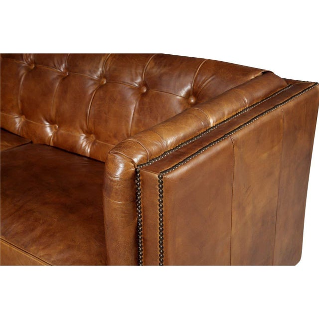 Tuxedo Leather Sofa - Light Brown For Sale - Image 4 of 9