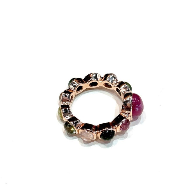 Baroque Bochic "Capri" Ruby & Multi Tourmalines Ring Set In 18K Gold & Silver For Sale - Image 3 of 8