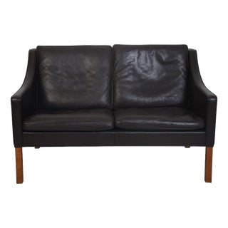 Model 2208 2-Seater Sofa in Black Leather by Børge Mogensen, 1990s For Sale