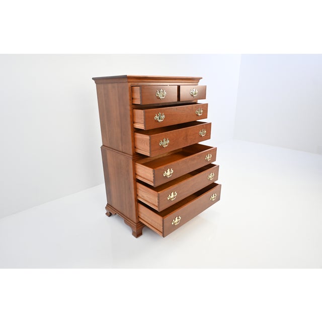 Brown Stickley Chippendale Style Cherry Highboy Dresser | Newly Refinished For Sale - Image 8 of 15